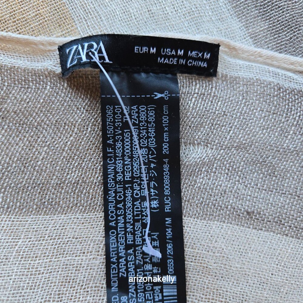 Zara NWOT Linen Scarf Neutral Earth Tones Stripes Large - Picture 2 of 8